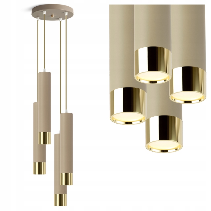 Стельова підвісна люстра-циліндр Kaszmir, бежевий екру, LED — для кухні, вітальні або над стільницею