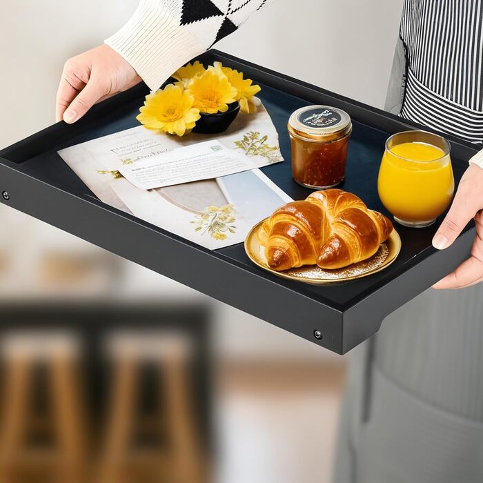 Двопакетний столик-піднос з регульованими ніжками з бамбука для їжі в ліжку, кухні, сервірування, ноутбука (білий, чорний)