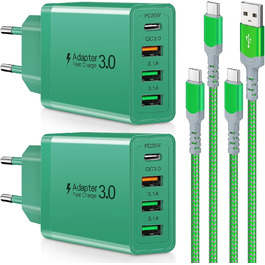 Acezeek Зарядний пристрій USB-C 40W з кабелями Type-C (2 адаптери + 2 кабелі) - Швидка зарядка для iPhone, Galaxy, iPad Pro