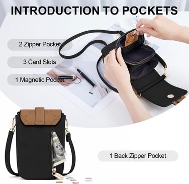 Сумка-органайзер на шию MUIIKOLA з RFID-захистом для телефону, велика місткість, екошкіра, чорно-коричнева