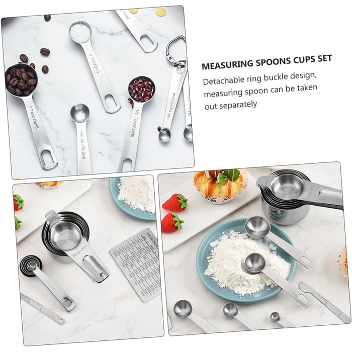 Cabilock Complete 15-Piece Stainless Steel Measuring Cup and Spoon Set. Detachable Design Without Handle. Accurate Measurement for Cooking and Baking.