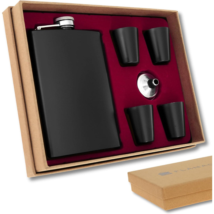 Набір фляга з келихом та воронкою для чоловіків • Військовий дизайн • Матова чорна/зелена сталь • 9 oz / 265 ml • Аксесуари для піших прогулянок