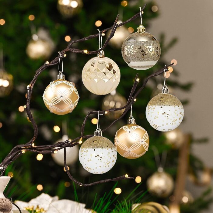 Набір прикрас на ялинку: 30 золотих ялинкових кульок (60 мм, пластик) з гачками для ялинки, святкування, вечірка, весілля