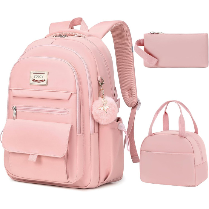 Шкільний рюкзак для підлітків, дівчаток, 3-в-1: рюкзак, ланчбокс, пенал (рожевий). Підходить для ноутбука 15.6