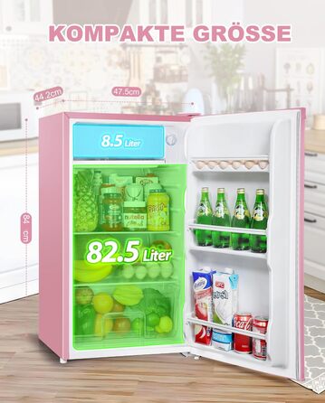 Холодильник Upstreman 91L BR321-Rosa з функцією швидкого охолодження, 5 температурних режимів (1-8°C), енергоефективний, 41 дБ, компактний, для студентів/офісу