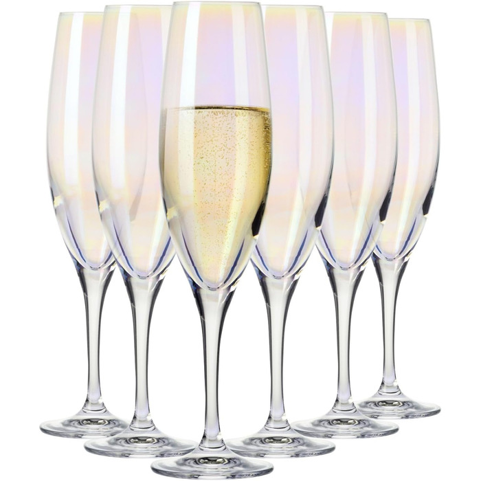 Krosno - Venice Rainbow Champagne Glasses 6 x 200ml | Prosecco Glasses | Wedding Gift | Crystal Glass | Lead-Free Glass | Scratch-Resistant | Gift Idea