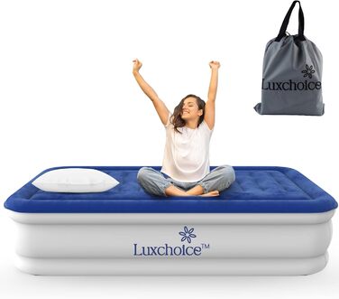 Самонадувне надувне ліжко Luxchoice Deluxe з вбудованим насосом для дому, кемпінгу, подорожей, гостьове односпальне ліжко, швидке надування за 3 хвилини, портативний матрац