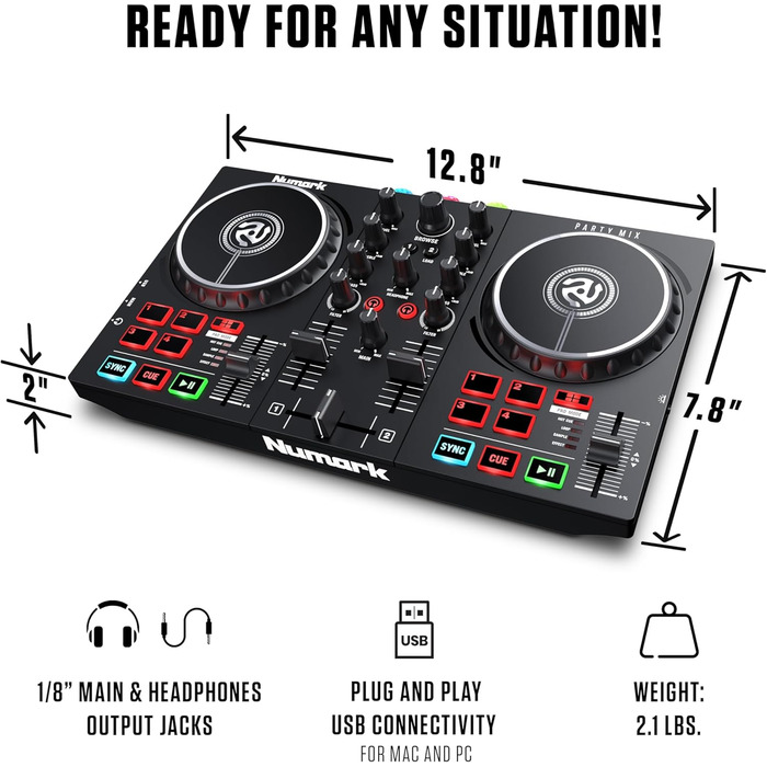 DJ контролер Numark Party Mix II з підсвіткою, 2 деки, вбудований мікшер, аудіоінтерфейс та Serato DJ Lite