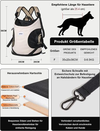 Рюкзак для собак та котів, рюкзак-переноска для маленьких та середніх собак та котів до 8.5 кг, дихаючий та зручний, для подорожей та активного відпочинку на природі, бежевий