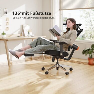 Офісне крісло Newtral MAGICH-PRO з підніжкою: ергономічне, з підтримкою голови та попереку, чорне. Макс. навантаження 150 кг