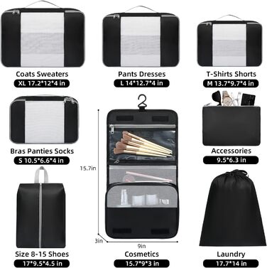 Набір органайзерів для подорожей BAGAIL (10 шт.) – Matcha Green. Організатори для валіз, ручної поклажі.