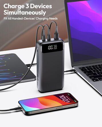 Power Bank ADDTOP 20000mAh 65W: зарядний пристрій для телефону та ноутбука (USB-C, чорний)