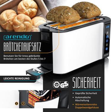 Набір Arendo: чайник з регулюванням температури та тостер на 4 скибочки з підігрівом для бутербродів - нержавіюча сталь, білий матовий