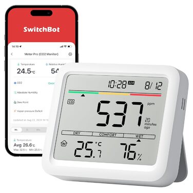 SwitchBot Indoor Hygrometer Thermometer, Temperature Sensor with Date/Weather Forecast/Smart Alert, Free Data Storage Export, SwitchBot Hub and Outdoor Meter required for Weather Station