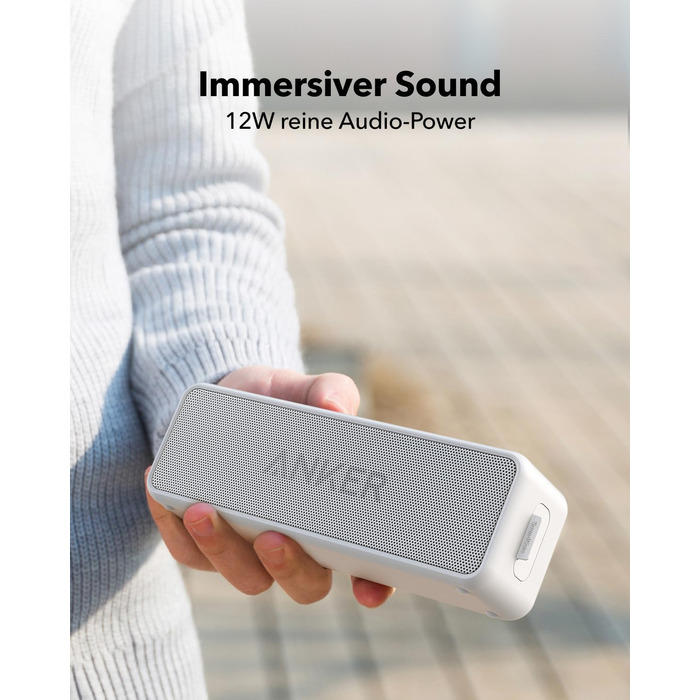 Портативна Bluetooth колонка Anker SoundCore 2, білий: потужний звук, глибокий бас, 24 години роботи, водонепроникність IPX7, сумісна з iPhone, Galaxy та іншими пристроями