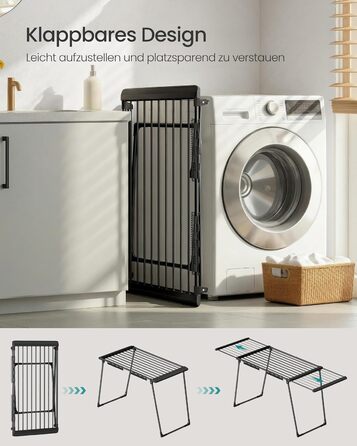 SONGMICS Сушарка для білизни, металева, 52.5 x 173 x 96.5 см, з крилами, для одягу, рушників, шкарпеток, чорна (LLR518G01)