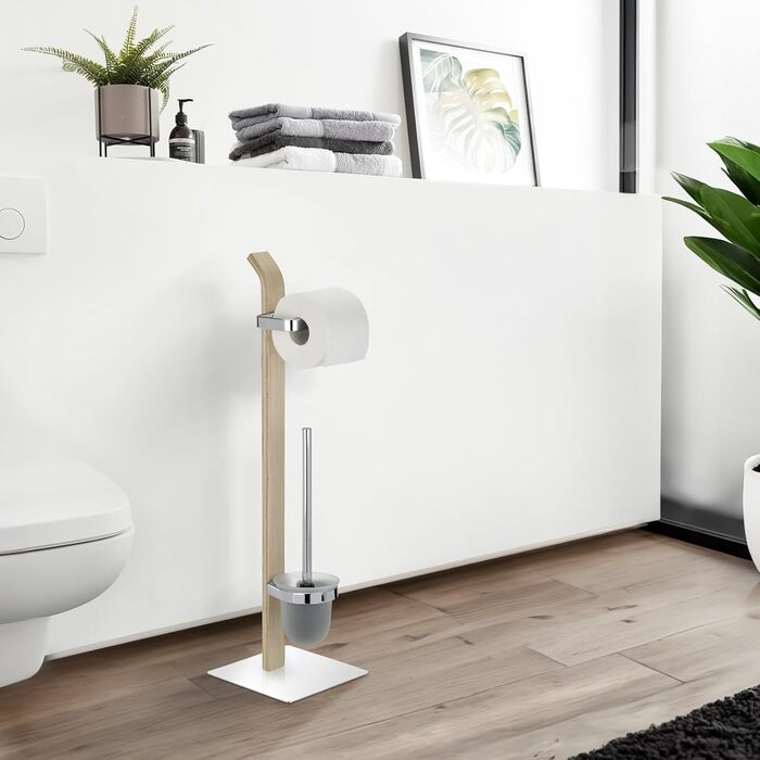 Набір для туалету WENKO Samona Nature з дерева та хромованими акцентами: тримач туалетного паперу та щітка для унітазу