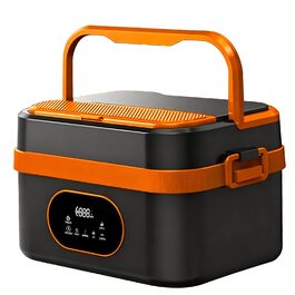 Електрична обідовниця з підігрівом 1.5L, перезаряджувана, портативна, для роботи, сім'ї, кемпінгу, офісу, подорожей, будівельних майданчиків, чорна з червоними акцентами