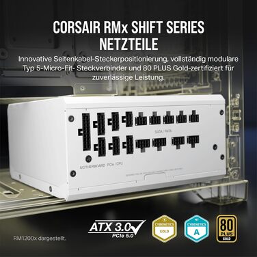 Блок живлення Corsair RM1000x Shift 850W White, повністю модульний, ATX 3.1 & PCIe 5.1, 80 Plus Gold, з бічним інтерфейсом та Zero RPM