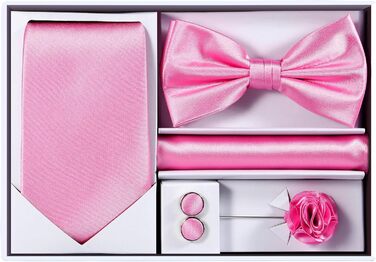 Набір краваток Tie G U Style (5 шт.) у подарунковій коробці: однотонні краватки, сатинова метелик, кишеньковий хустинка, реверс, краваткові застібки (рожевий)