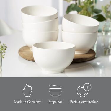 Набір мисок Villeroy & Boch Vivo Basic White на 6 персон, преміум порцеляна, для супу, салату, мюслі, білий, підходить для мікрохвильової печі та посудомийної машини