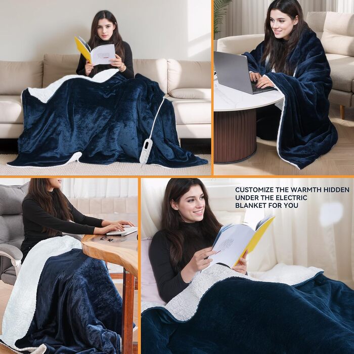 Електрична ковдра Olycism з автовимкненням 160x130 см, 10 режимів нагріву, таймер, захист від перегріву, блакитна