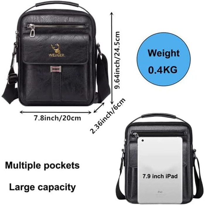 Чоловіча сумка через плече, кросбоді, месенджер з шкіри, чорна