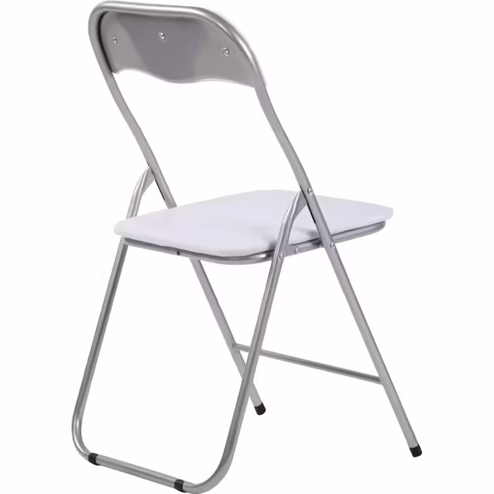 CLP Folding Chair Felix I Padded Folding Chair with Faux Leather Upholstery, Color: (White/Silver)