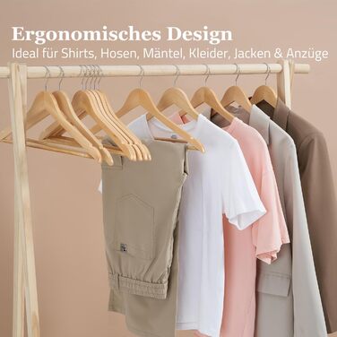 Набір дерев'яних вішалок 20 шт. – Преміум вішалки з масиву дерева з перекладиною для штанів, затискачами та 360° гачком для костюмів, сорочок та курток