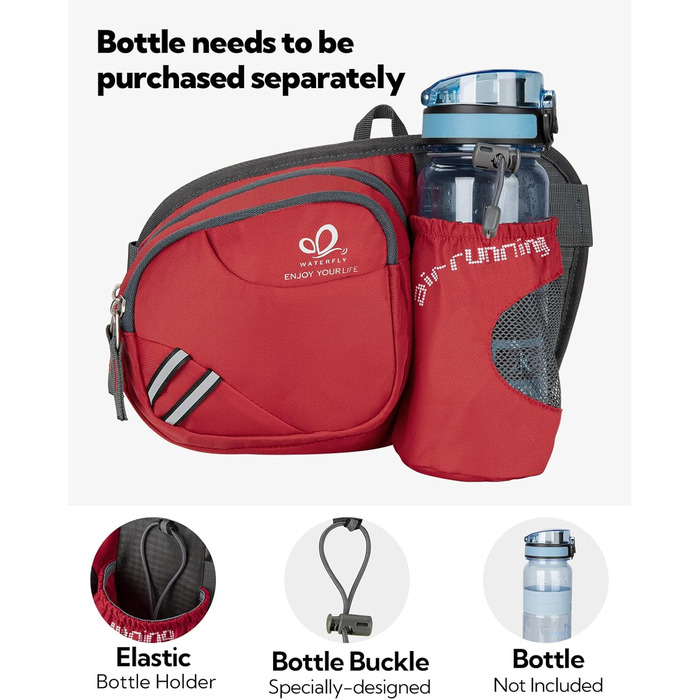 Спортивна поясна сумка WATERFLY з тримачем для пляшки, для жінок та чоловіків, червона