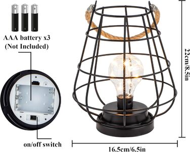 JHY DESIGN Набір з 2 декоративних настільних ламп-ліхтариків у стилі ретро, 22 см, на батарейках, LED Едісон, чорний колір