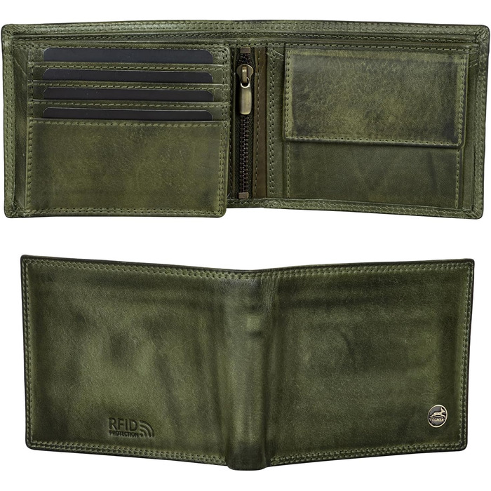 Чоловічий гаманець Volmer Leder з RFID-захистом, міцний, зелений (8+3 картки)