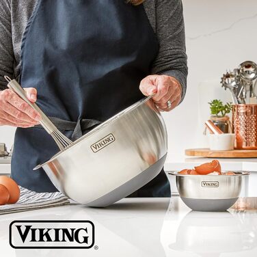Набір місок для перемішування Viking Culinary з нержавіючої сталі, 10 шт. | Силіконова неслизька основа | З герметичними кришками | Можна мити в посудомийній машині | Сірий колір