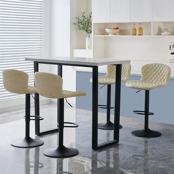 JaHECOME Faux Leather Bar Stools Set - Adjustable Height, 360° Swivel, Padded Seat for Bar, Kitchen, Bistro, Counter, Dining Room & Cafe (2, PU Beige)