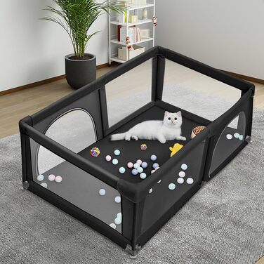 Лягувальня для цуценят з дверцятами, 180x120x66 см. Міцна, з тканини та сітки, для собак та цуценят. Машинне прання, для використання в приміщенні та на вулиці. Кольори: сірий та чорний.