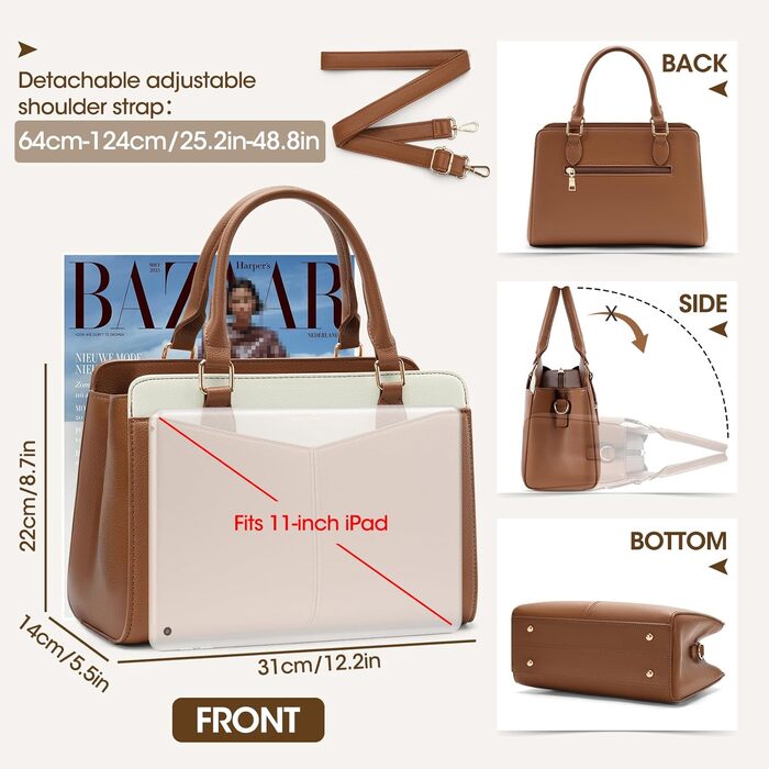 Жіноча сумка RAINSMORE середнього розміру з PU шкіри, коричнево-біла, крос-боді, тоут, сумка на плече