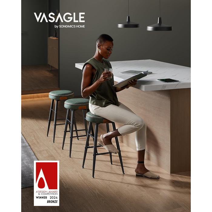 Барний стілець VASAGLE EKHO - набір з 4 шт., Mid-Century Modern, 76 см, штучна шкіра, для кухні/їдальні