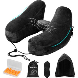 Подушка для шиї у вигляді літака, надувна туристична подушка для подорожей, авто, офісу (чорна)