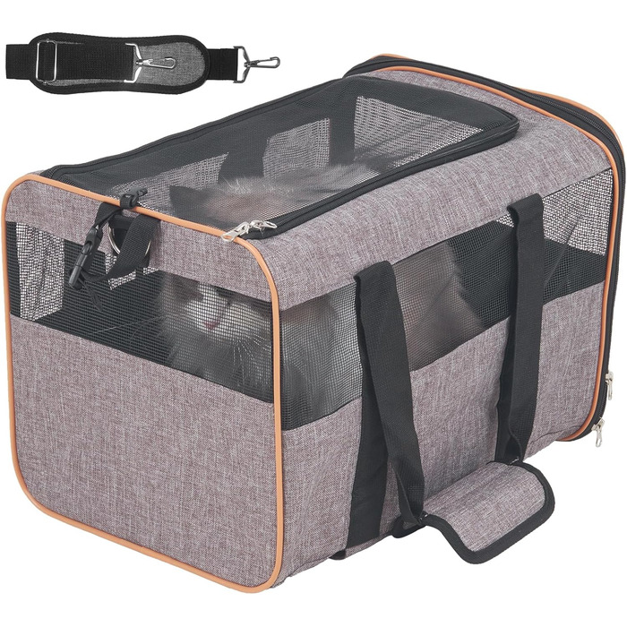 Тролей для собак VEVOR, розкладний рюкзак для собак до 15,8 кг, переноска для тварин з тканини 600D Oxford, 4 колеса, кишені для зберігання, ідеально для подорожей на авто та прогулянок (сірий, 10 кг)