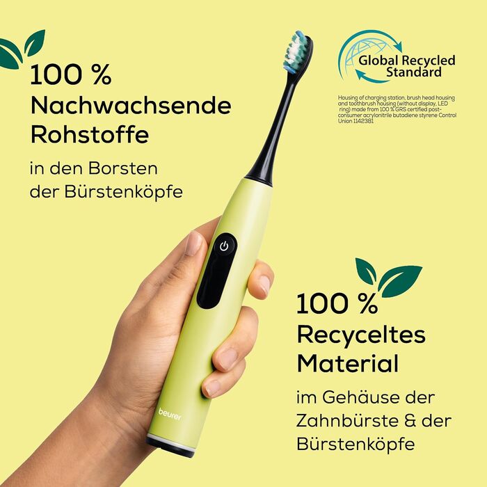 Beurer SC 50 Електрична звукова зубна щітка з 5 режимами чищення, датчиком тиску та дисплеєм (Splashy Lemon)