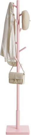VASAGLE Coat Rack, Clothes Rack Solid Wood, Tree Shape Jacket Stand, 8 Hooks for Jackets, Hats, for Entryway, Hooks and Hold Bar Made of Rubber Wood, Cloud White RCR00W02 (Pastel Pink, 1)