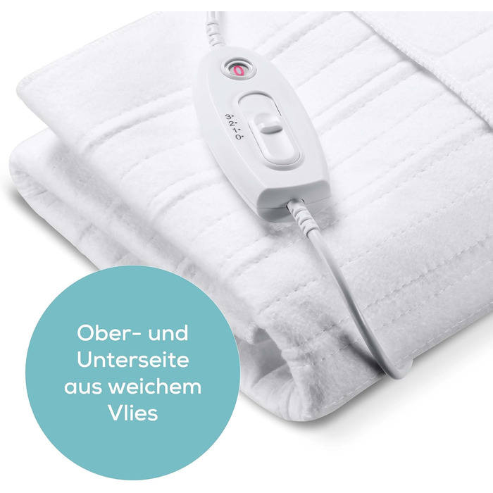 Електричне підігріваюче підвійне покривало Sanitas SWB 21 з м'якого флісу, з фіксувальними стрічками, системою безпеки, 3 температурними режимами, машинне прання, розмір 150 x 80 см, білий колір, нове дизайну
