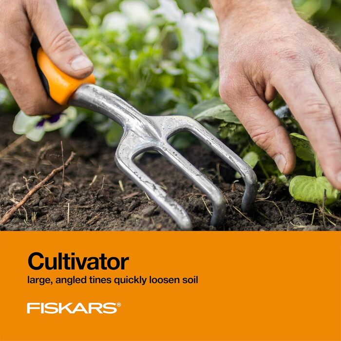 Набір садових інструментів Fiskars 3 шт: антикорозійна лопатка, граблі та культиватор для саду, ергономічні ручки, для посадки на вулиці, подарунок для жінок