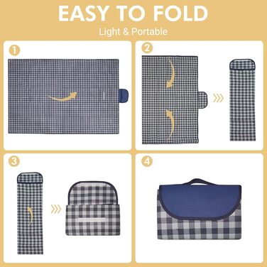 Килимок для пікніка Hozelin, водовідштовхуючий, складний, великий, пісконепроникний, 152.4 x 203.2 см (блакитний/білий)