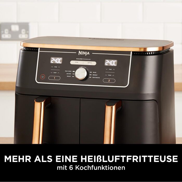 Ninja Foodi MAX Dual Zone Air Fryer - 9.5L, 6-in-1, Copper/Black - AF400EUCP
