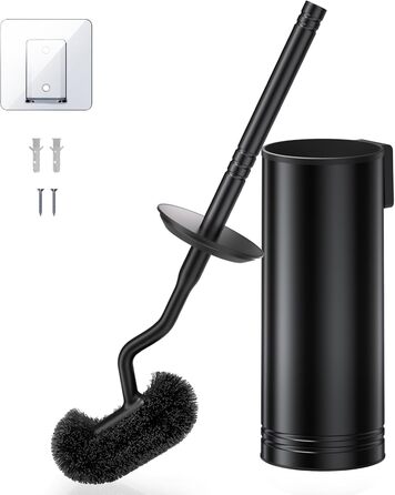 Набір для чищення унітазу HAMITOR з нержавіючої сталі: щітка для унітазу з кріпленням на стіну без свердління, для глибокого очищення під краєм, з швидковисихаючим підставкою, довга ручка, чорний, 1 шт.
