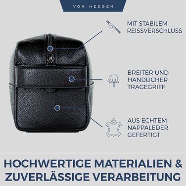 Чоловіча/Жіноча косметичка VON HEESEN з натуральної шкіри - велика дорожня косметичка, валізка для туалетних аксесуарів чорного кольору