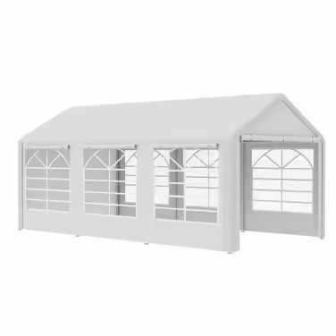 Outsunny Gazebo Party Tent Garden Tent Gazebo with 4 Side Walls Window Polyester+Metal White 3x6m | Aosom