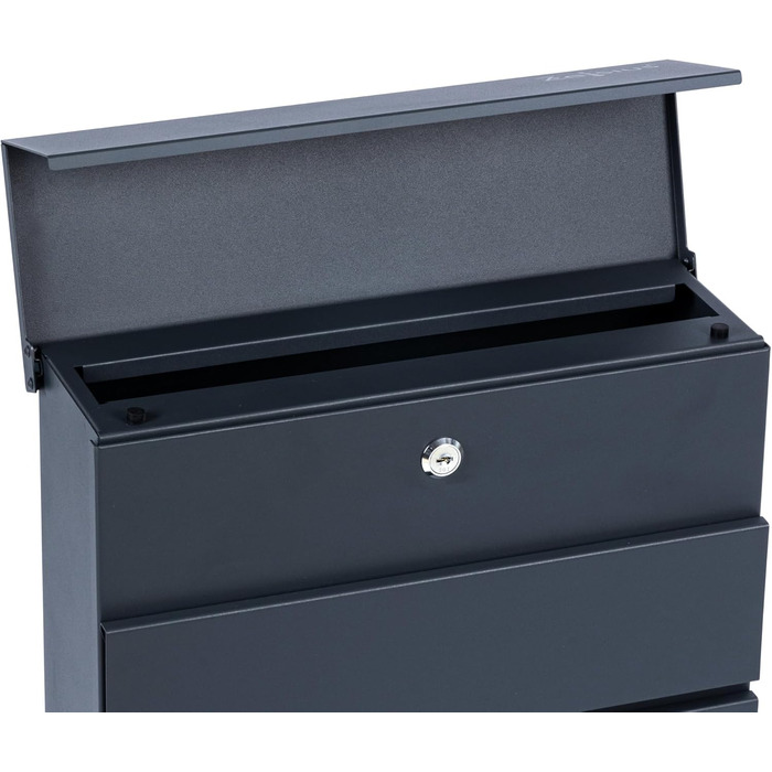 Поштова скринька Zelsius з відділенням для газет, антрацит RAL7016, з м'яким закриттям | Настінна або стійкова установка