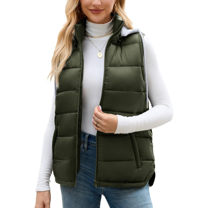Степова жилетка Vancavoo з капюшоном: тепла, зручна, для осені та зими (армійний зелений, розмір L)